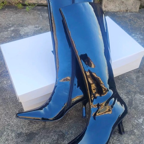 NEW Black Patent Leather Knee-High Boots - Picture 4 of 4